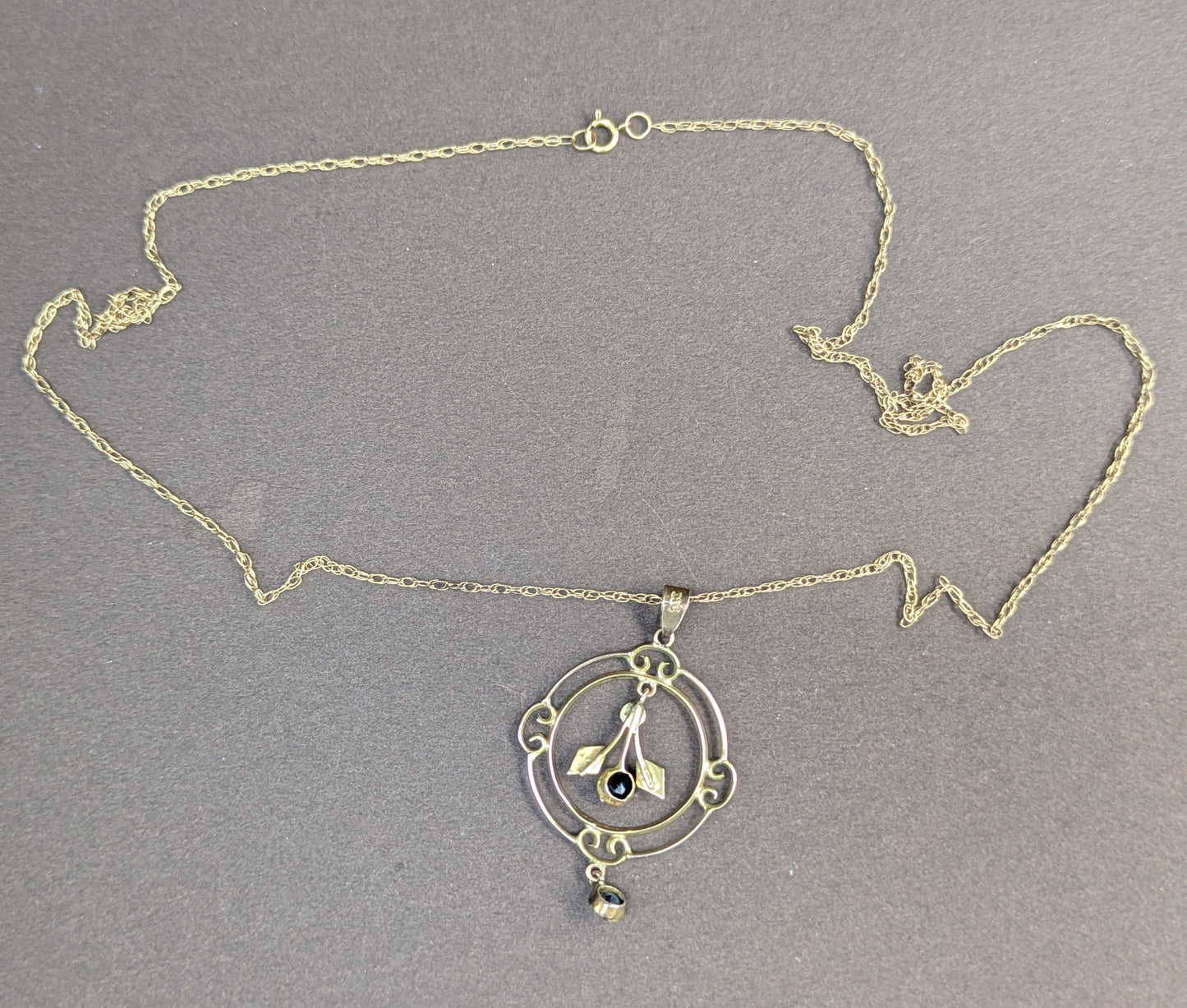 9kt interwar Years Lavalier with Pearl & Blue Stones