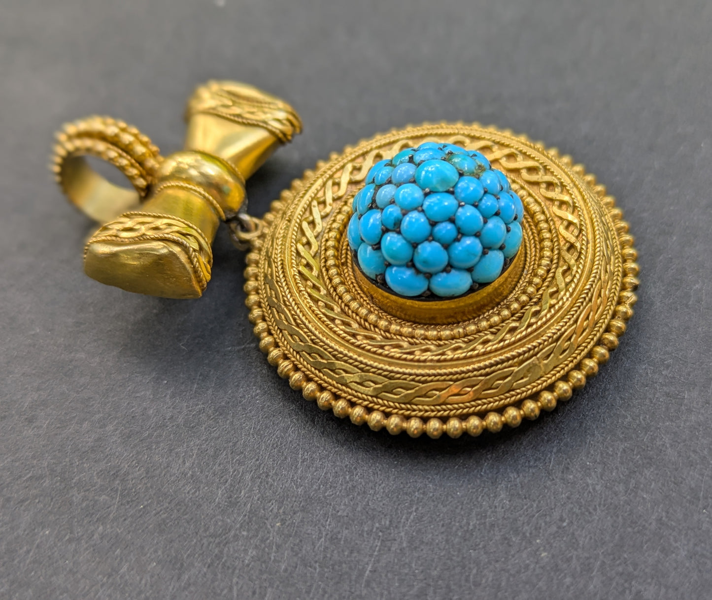 18k Etruscan Revival Turquoise Locket with Hair