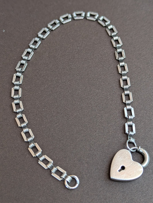 Sterling American 1930's & 40's Heart Clasp Bracelet