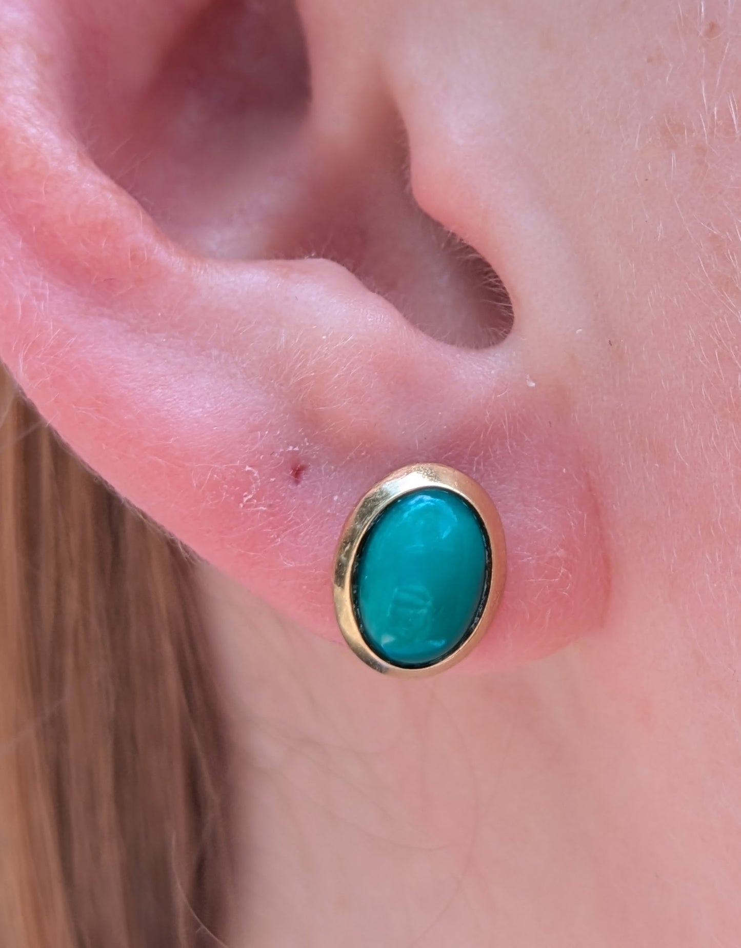 14kt Oval Turquoise Bezeled Earrings