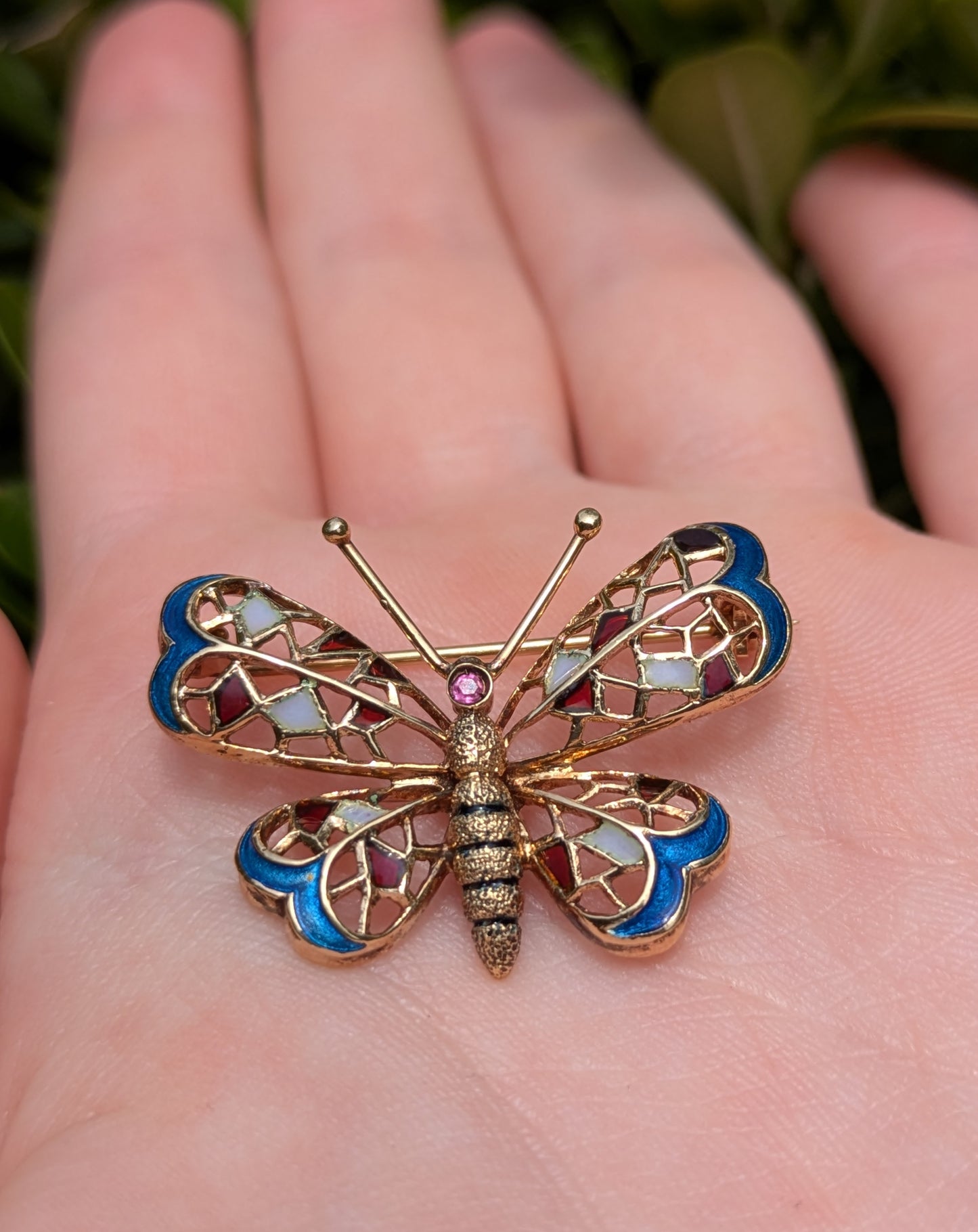 14kt Enamel & Ruby Pin