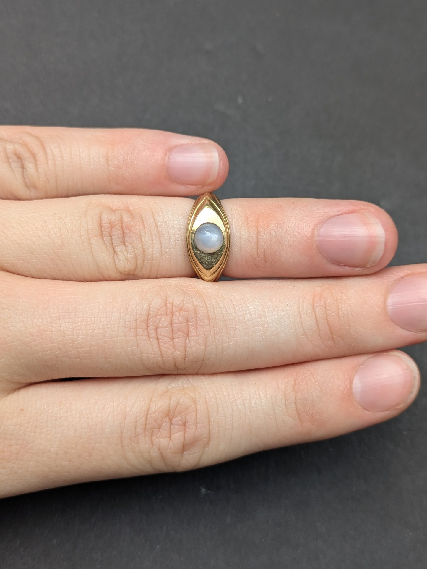 Heavy 14kt Art Deco Moonstone Pinkie Ring