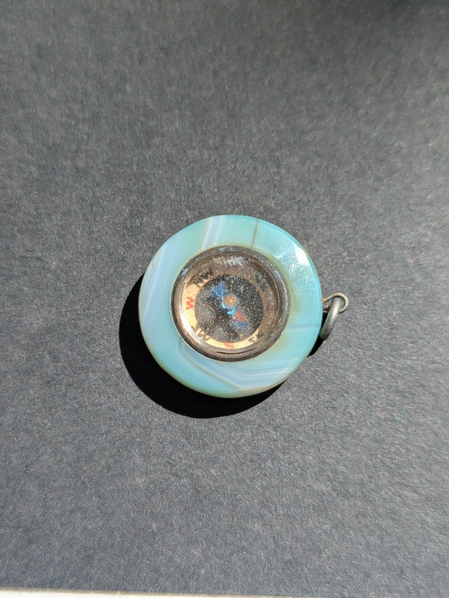 Blue Agate and SIlver Compass Charm