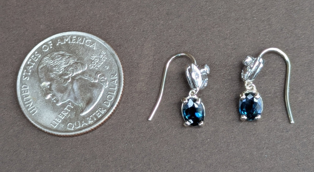 14kt White Gold Diamond & Sapphire Dangle Earrings on Hooks