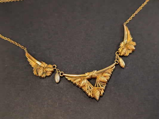 14k German Jugendstil Pinecone Paneled Necklace