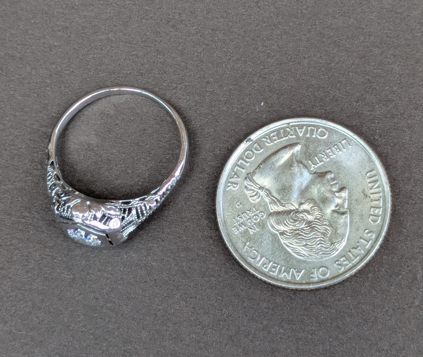 18k White Gold Edwardian Filigree Ring