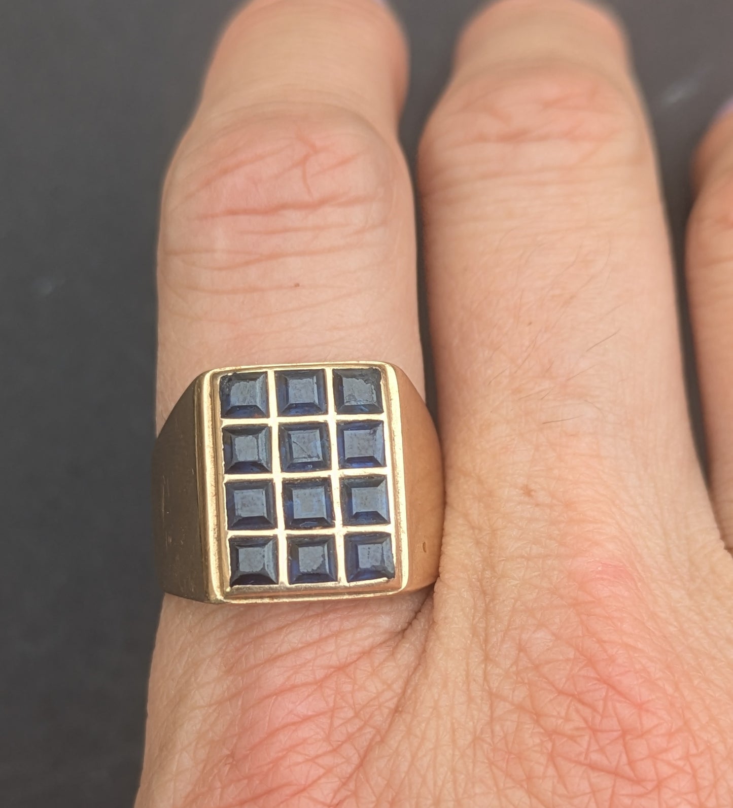 18k Vintage Sapphire "Checker Board" Ring