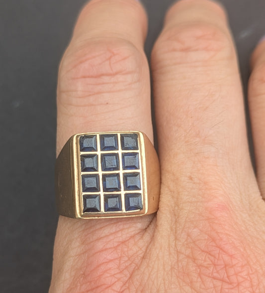 18k Vintage Sapphire "Checker Board" Ring