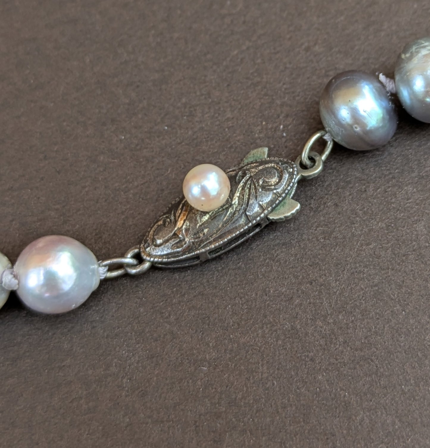 Grey Pearl with Original Vintage Silver Clasp
