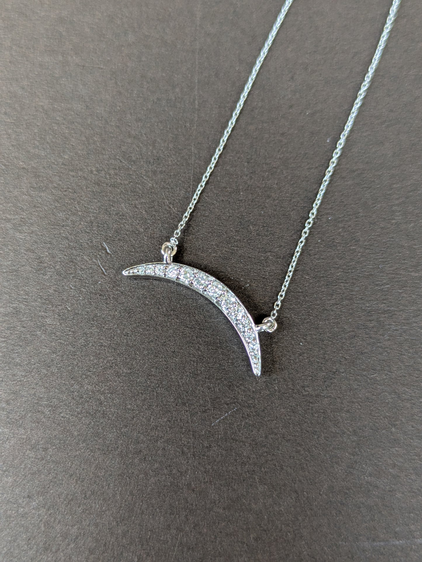 14kt White Gold Diamond Crescent Necklace