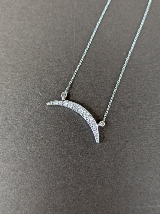 14kt White Gold Diamond Crescent Necklace