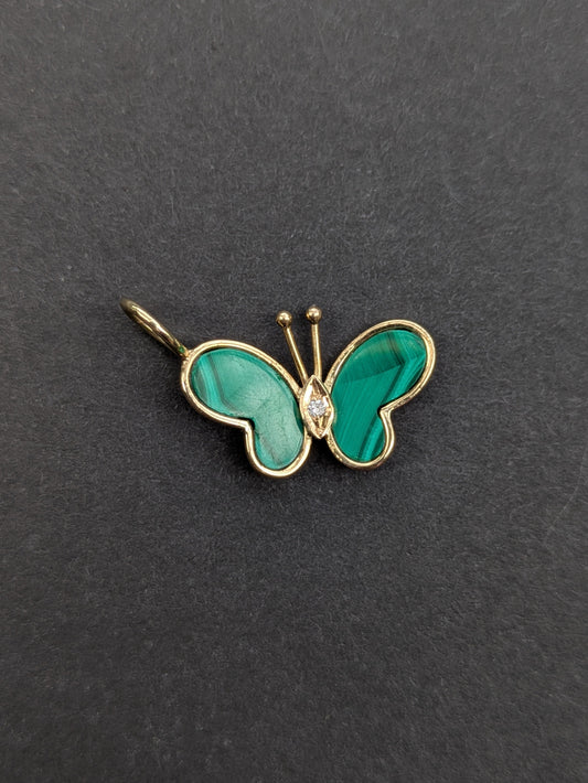 14kt Malachite and Diamond Butterfly Pendant