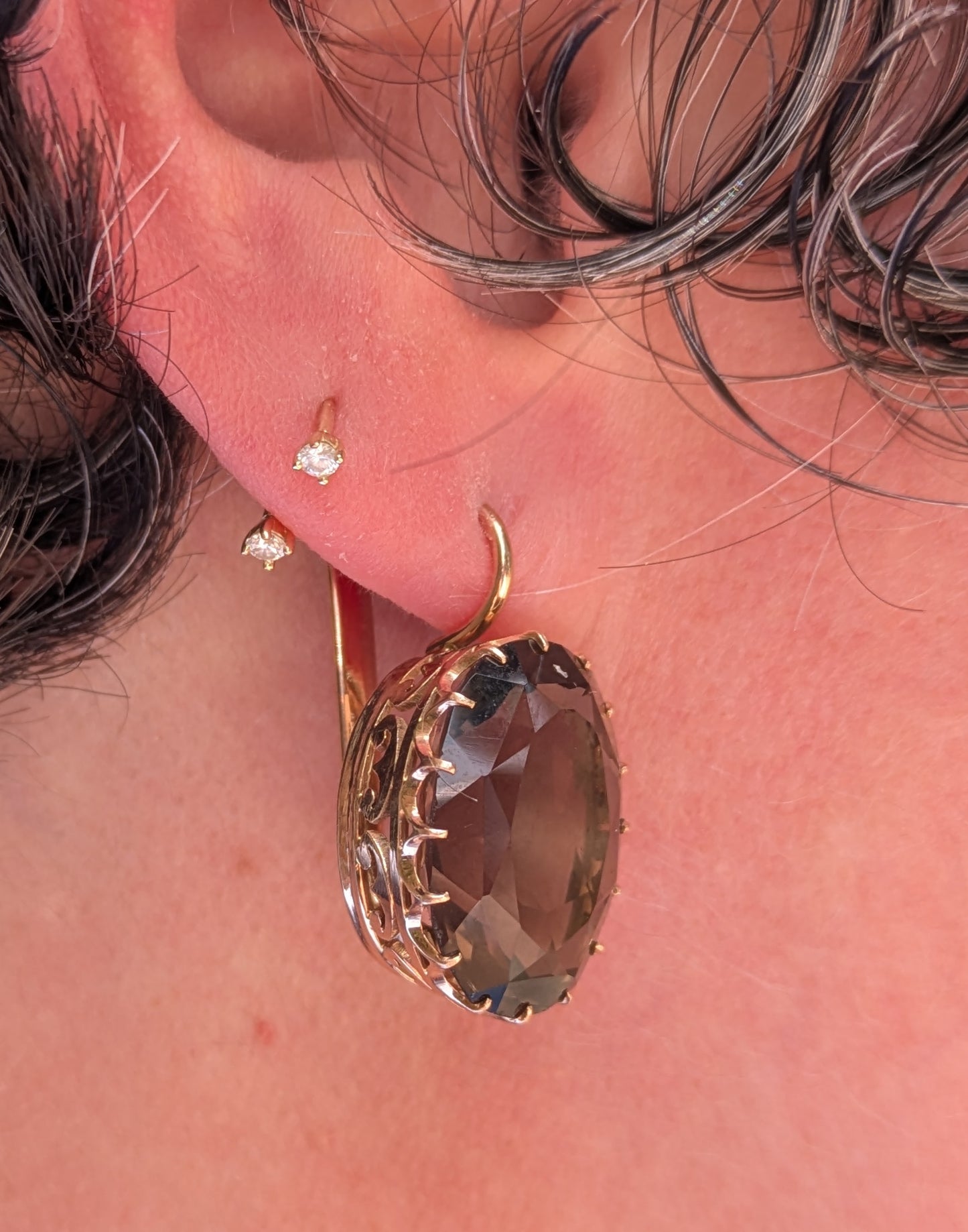 Large 14kt Vintage Smoky Quartz Earrings