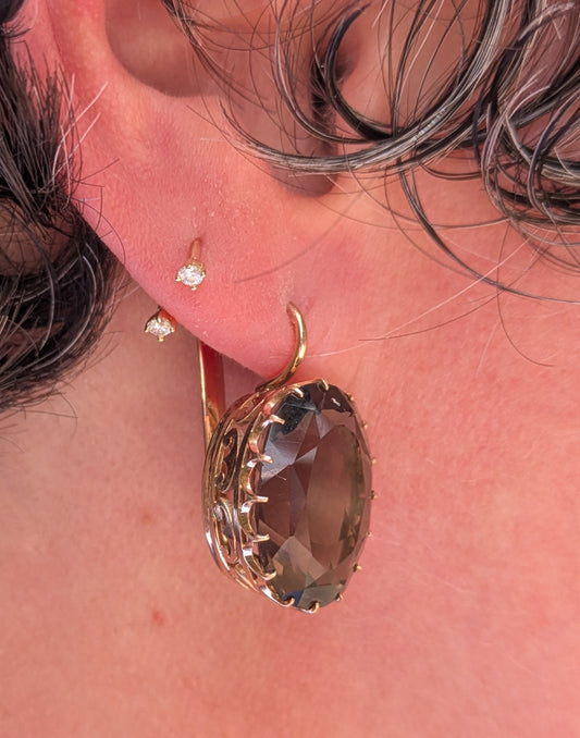 Large 14kt Vintage Smoky Quartz Earrings