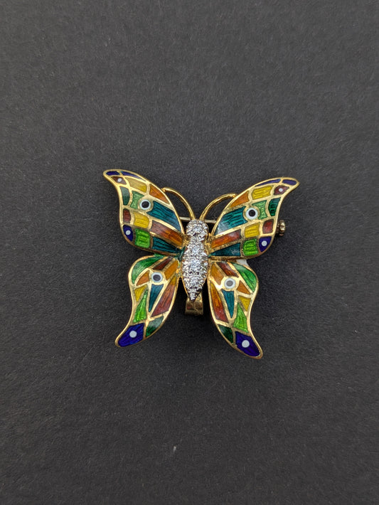 18k Enamel and Diamond Butterfly Pin/Pendant