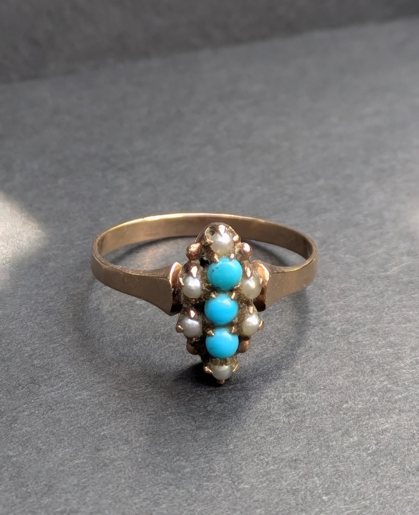 12kt Rose Gold Pearl Turqoise Victorian Era Ring