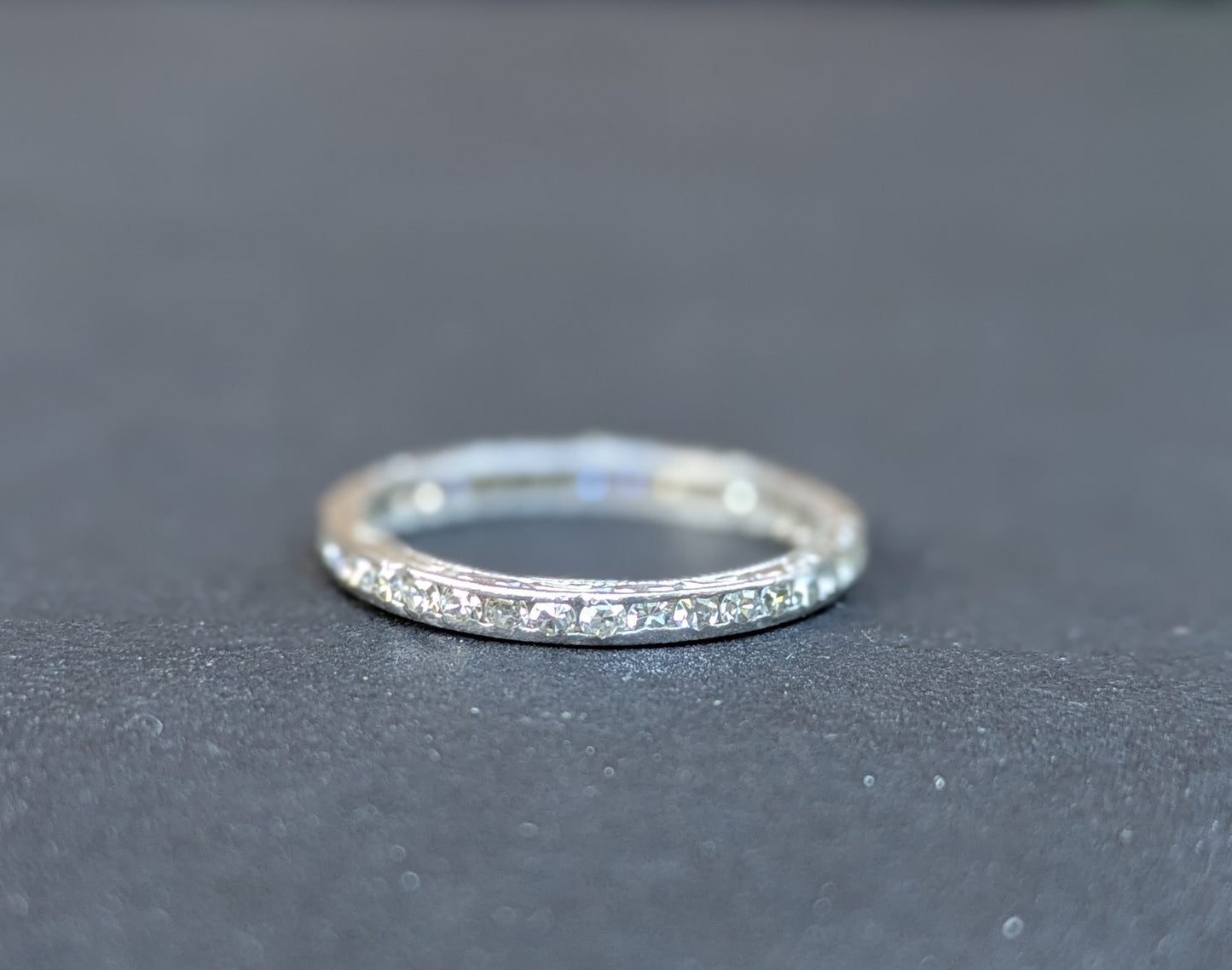 Platinum Mine Cut Diamond Eternity Band with Milgrain and Engraving