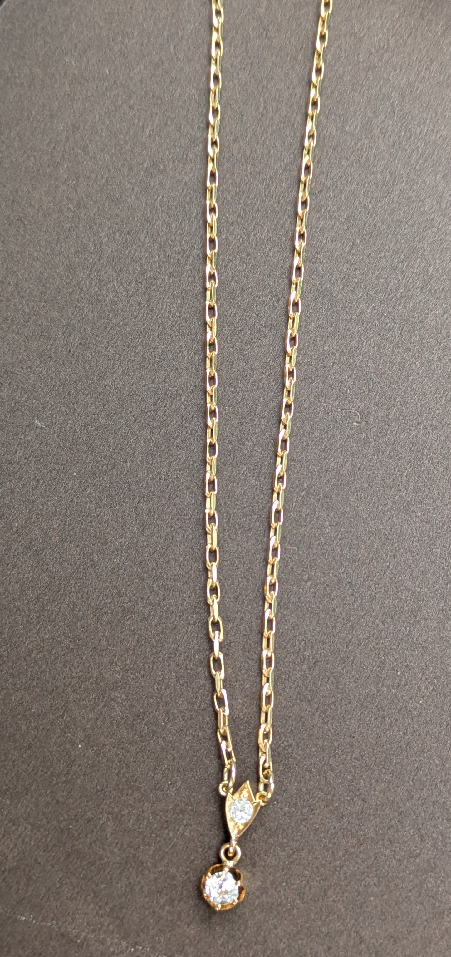 9kt Necklace with Sheild and Crown Set Mine Cut Diamonds