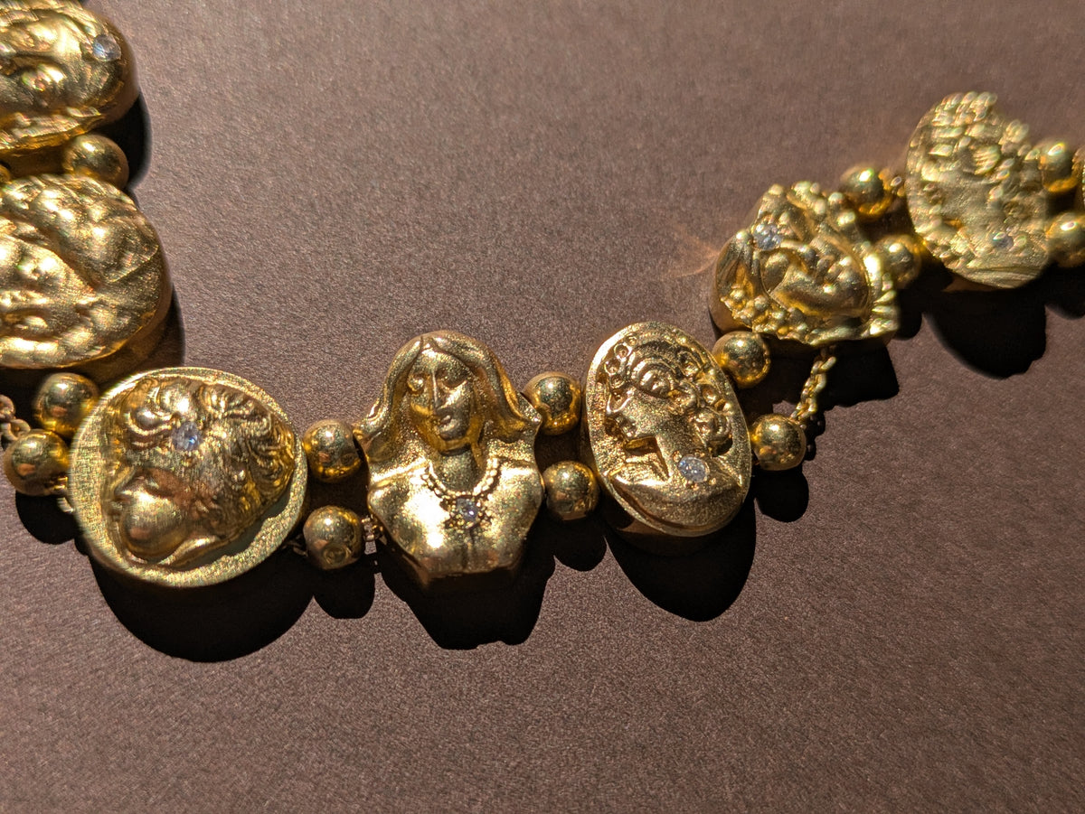 14K SLIDE BRACELET WITH DIAMOND ADORNED ART NOUVEAU WOMEN FACES