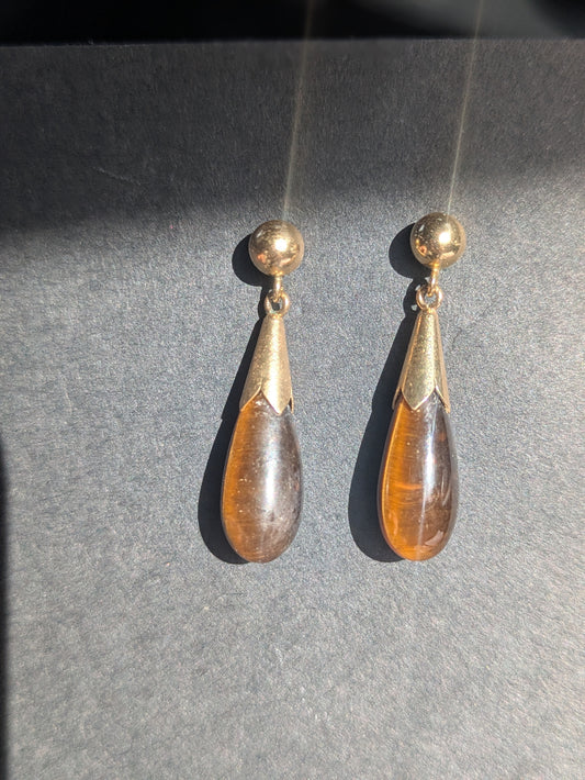 14kt Tiger's Eye Drop Earrings
