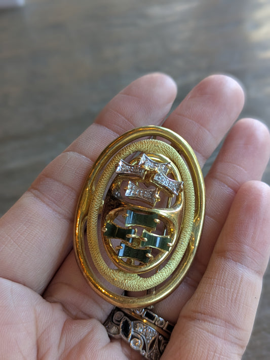 Nephrite and Diamond Brutilist Brooch and Pendant