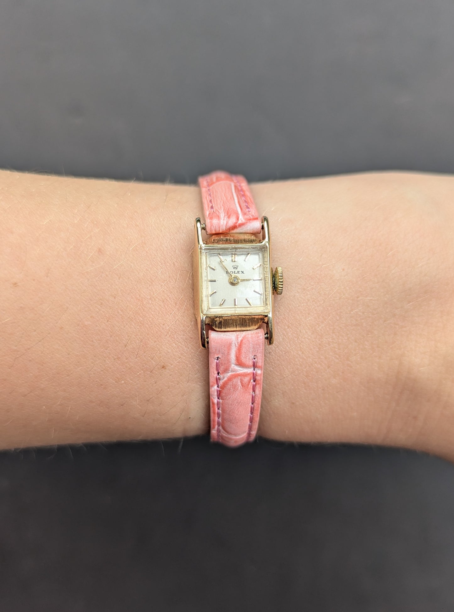 1960's 14k Gold Rolex on Pink Alligator Band