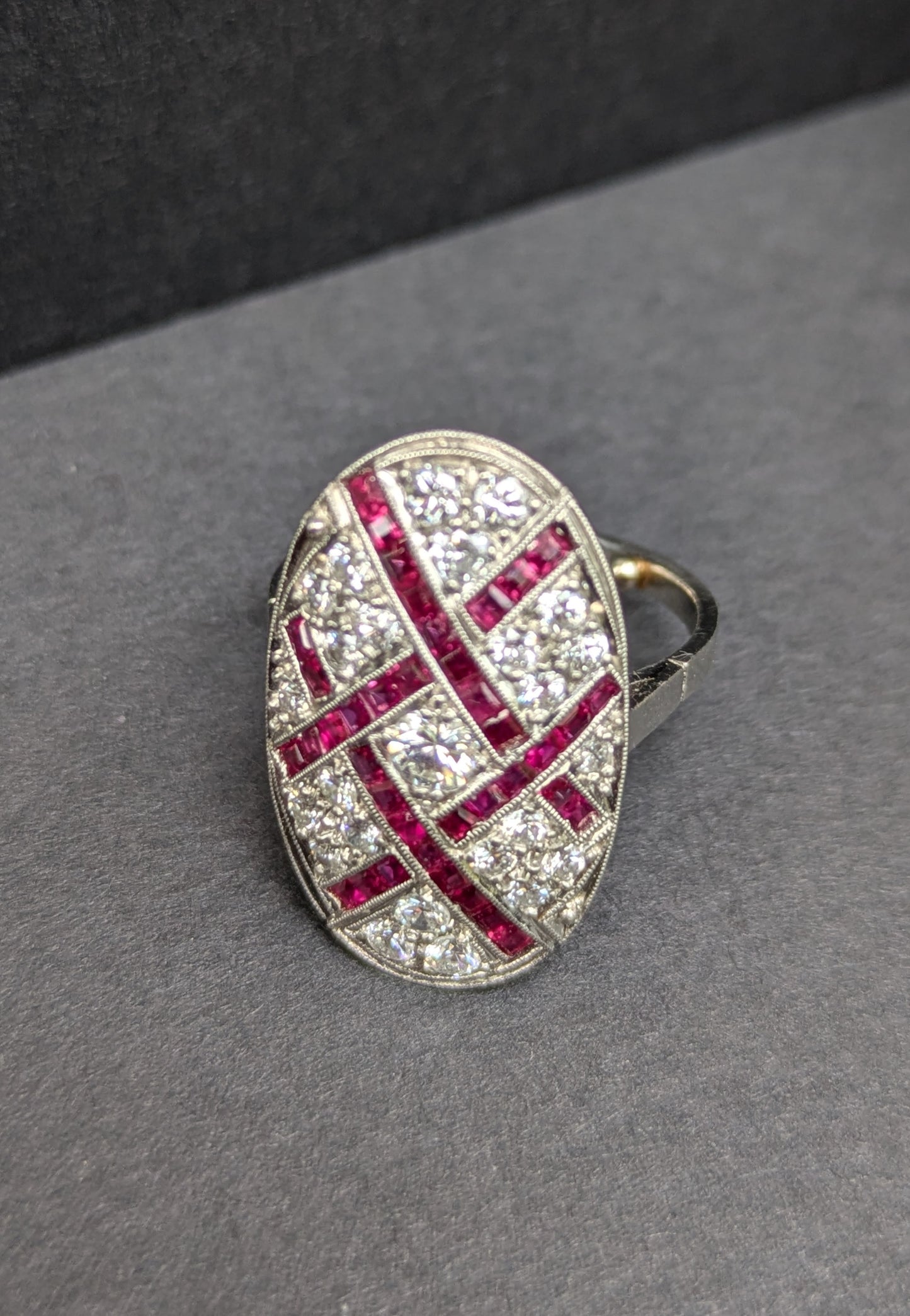 Platinum Diamond & Ruby Art Deco Ring
