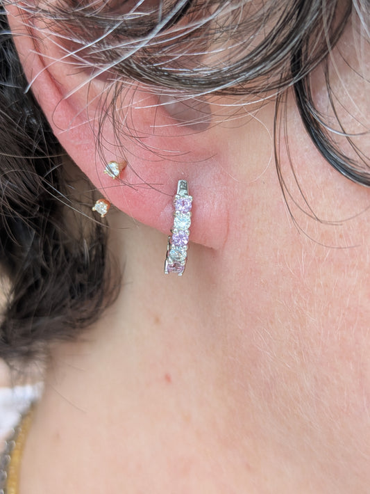 14k White Gold Pink Sapphire and Diamond Earrings