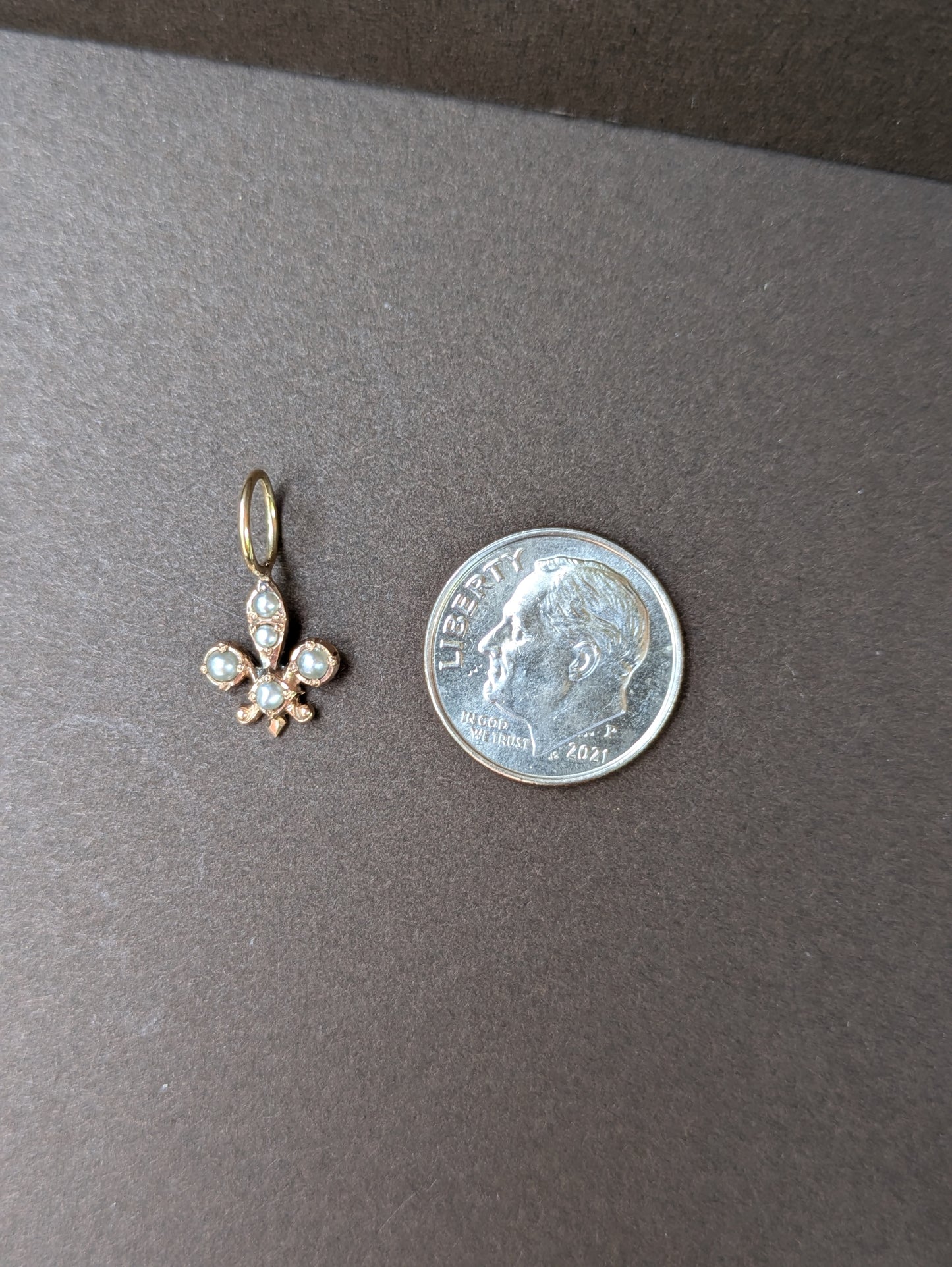 Golden Pearl Fleur De Lis Charm
