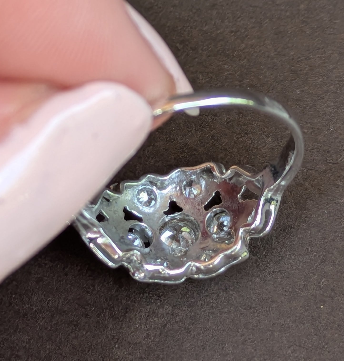 1930's 14k 3 Stone Diamond Ring with Side Diamonds
