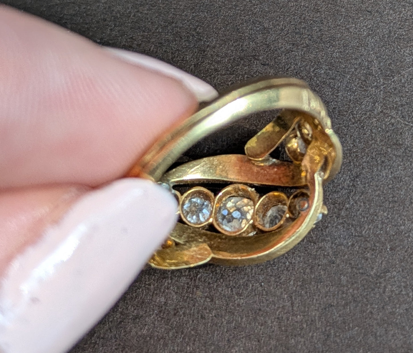 18k Blue Enamel & Mine Cut Diamond Ring from Mid 1800's