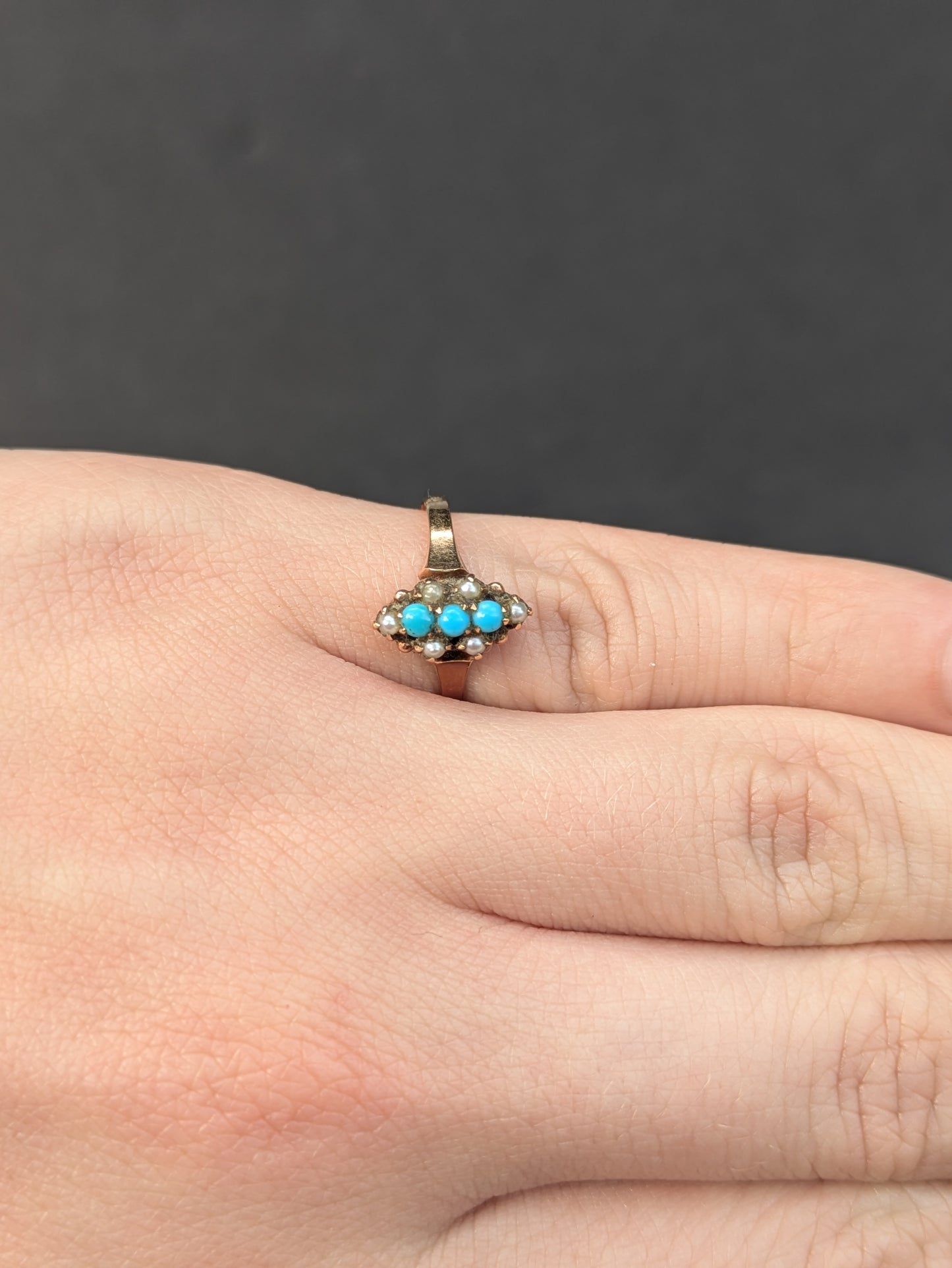 10k Rose Gold Turquoise and Pearl Ring