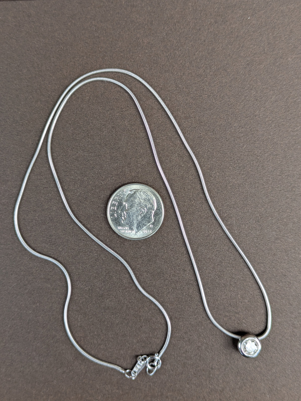 Platinum Snake Chain With 1/3ct Diamond Solitare