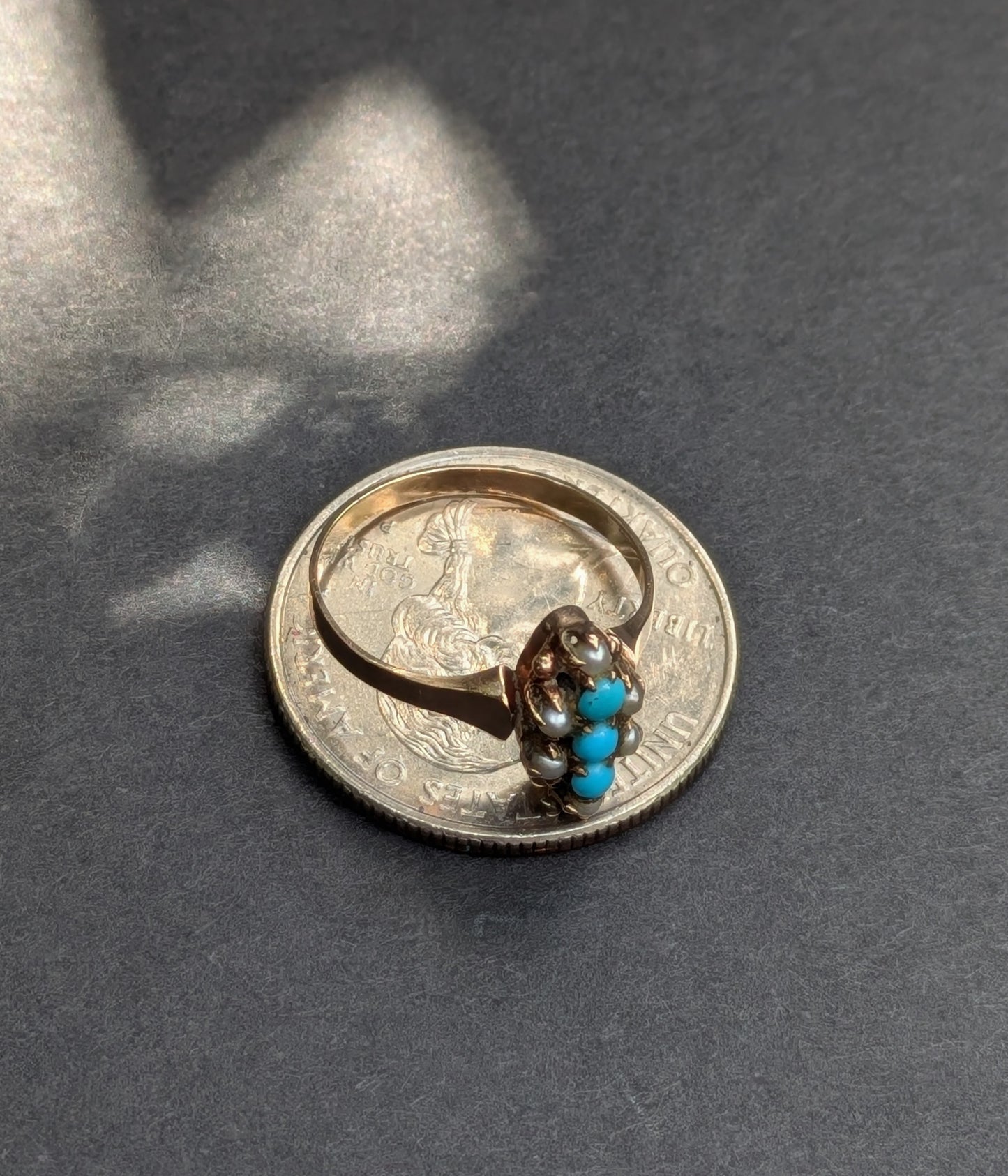 12kt Rose Gold Pearl Turqoise Victorian Era Ring