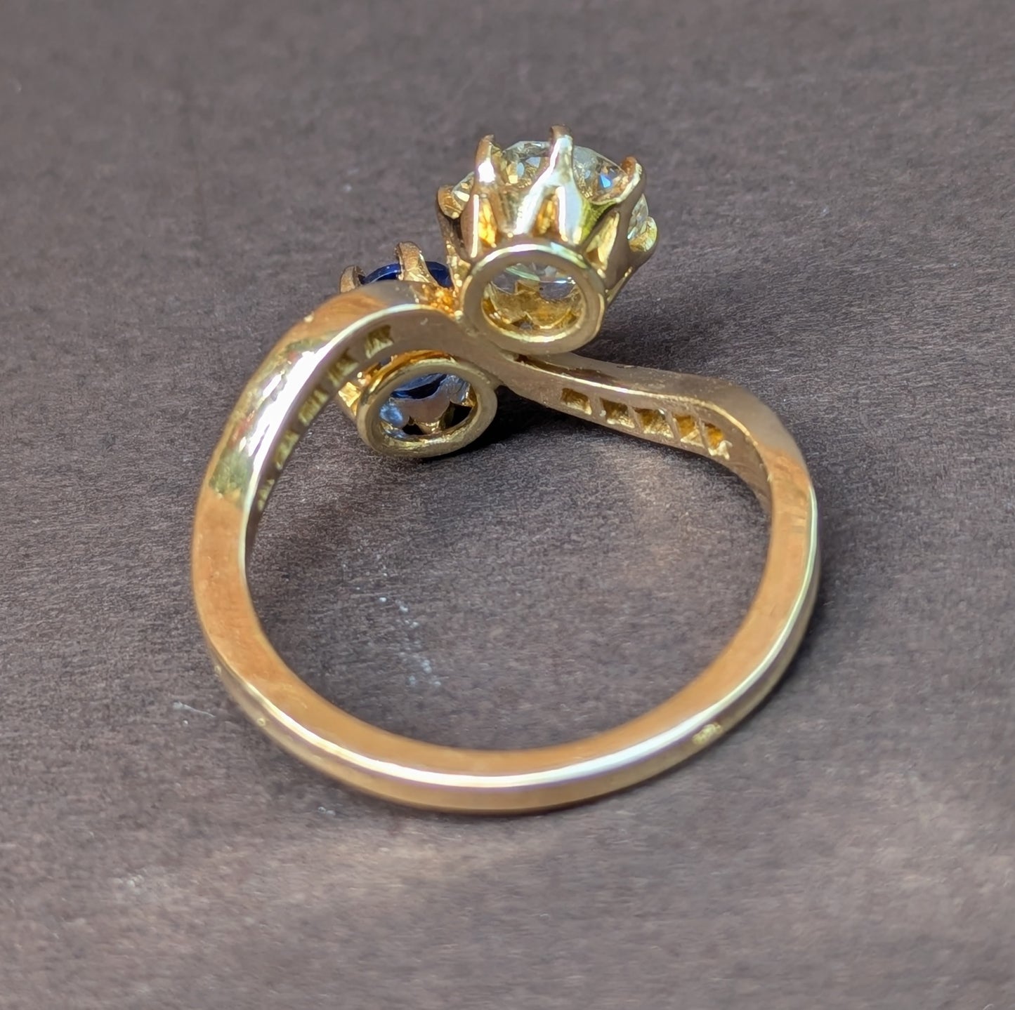 18kt French Diamond "Toi et Moi" Ring Set with Sapphire