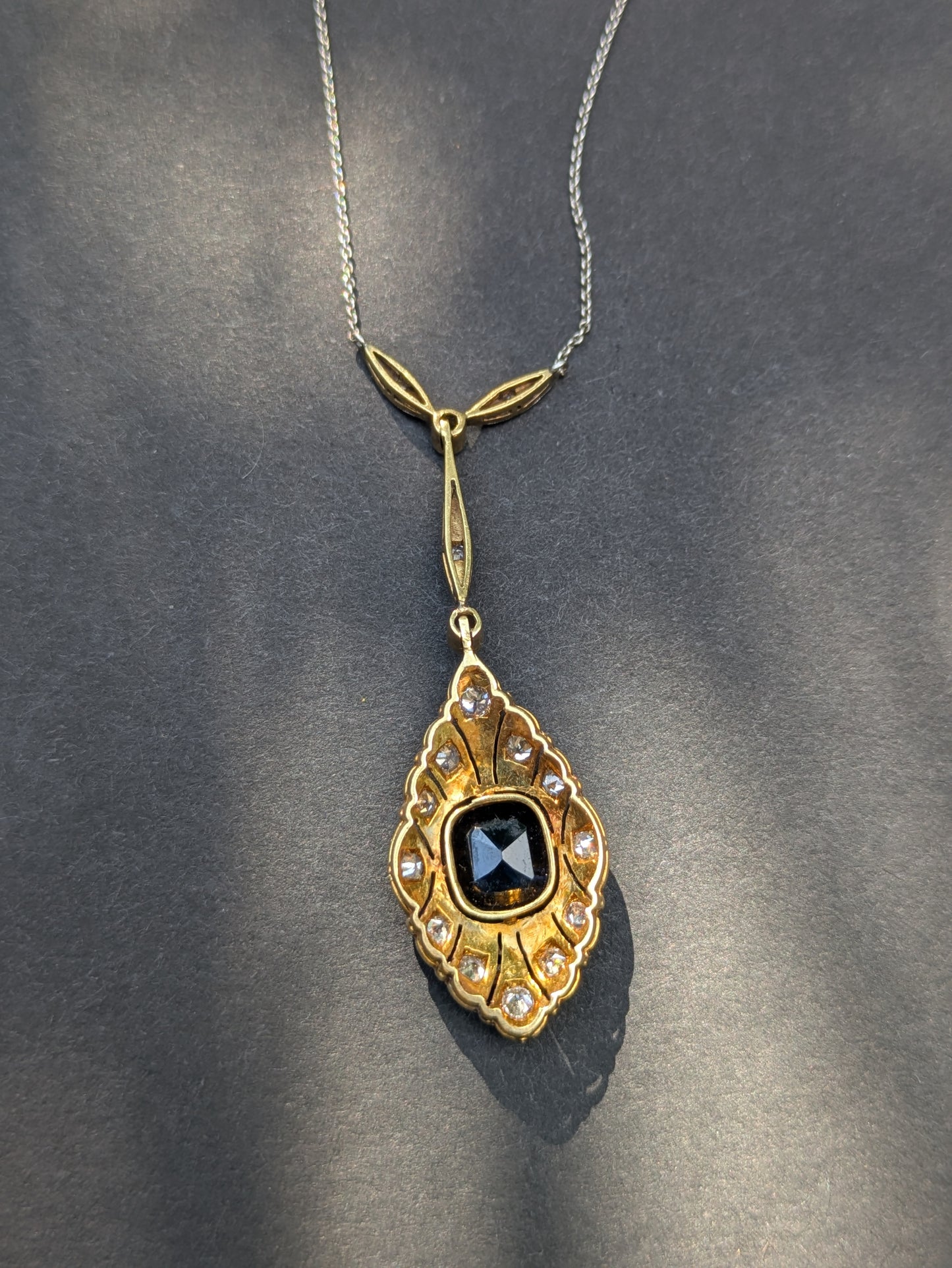 White and Yellow Gold Sapphire and Diamond Edwardian Necklace