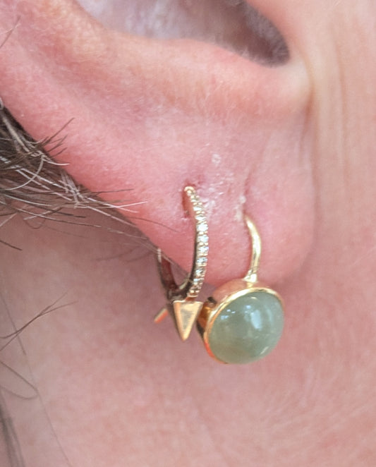 Green Sapphire Bezel Set 14kt Wire Hook Earrings Converted Shirt Studs