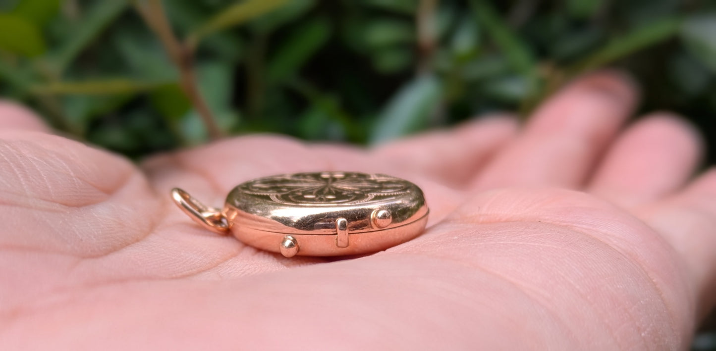 German 14k Engraved Round Locket