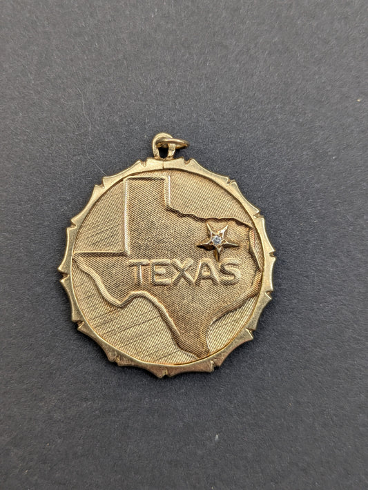 14k Large Vintage Texas Disk Pendant with Diamond