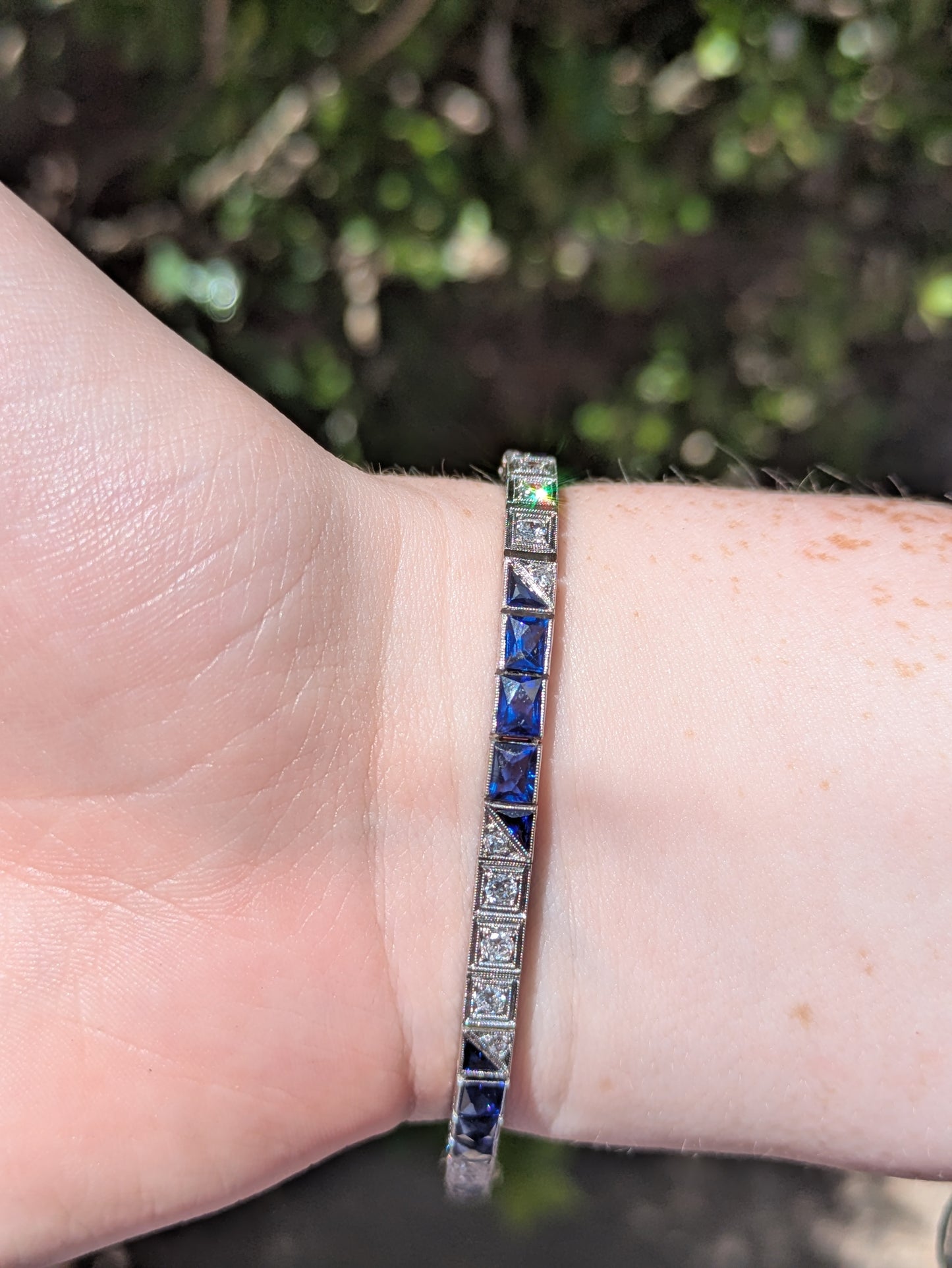 Art Deco Platinum Diamond and Saphire Bracelet