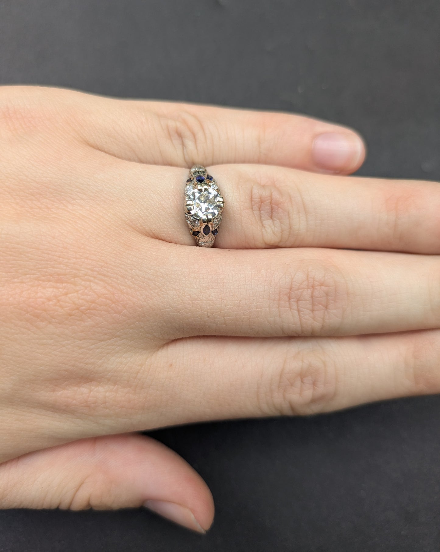 Old European Cut Diamond and Sapphire Edwardian Ring