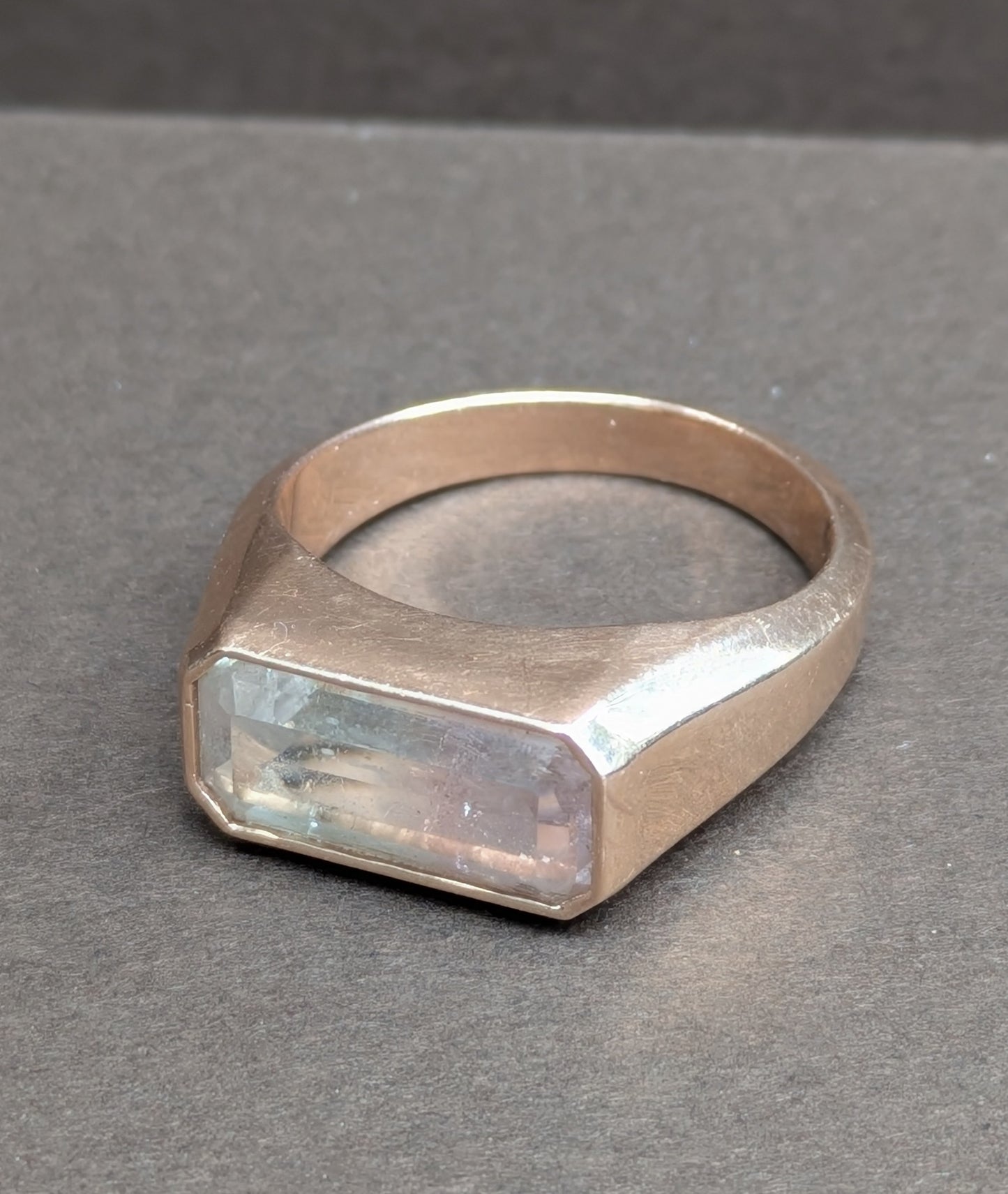 14kt Rose Gold Ring Set with Pink & Blue Aquamarine Emerald Cut