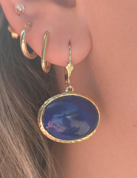 14kt Yellow Gold Lapis Earrings on Leverbacks