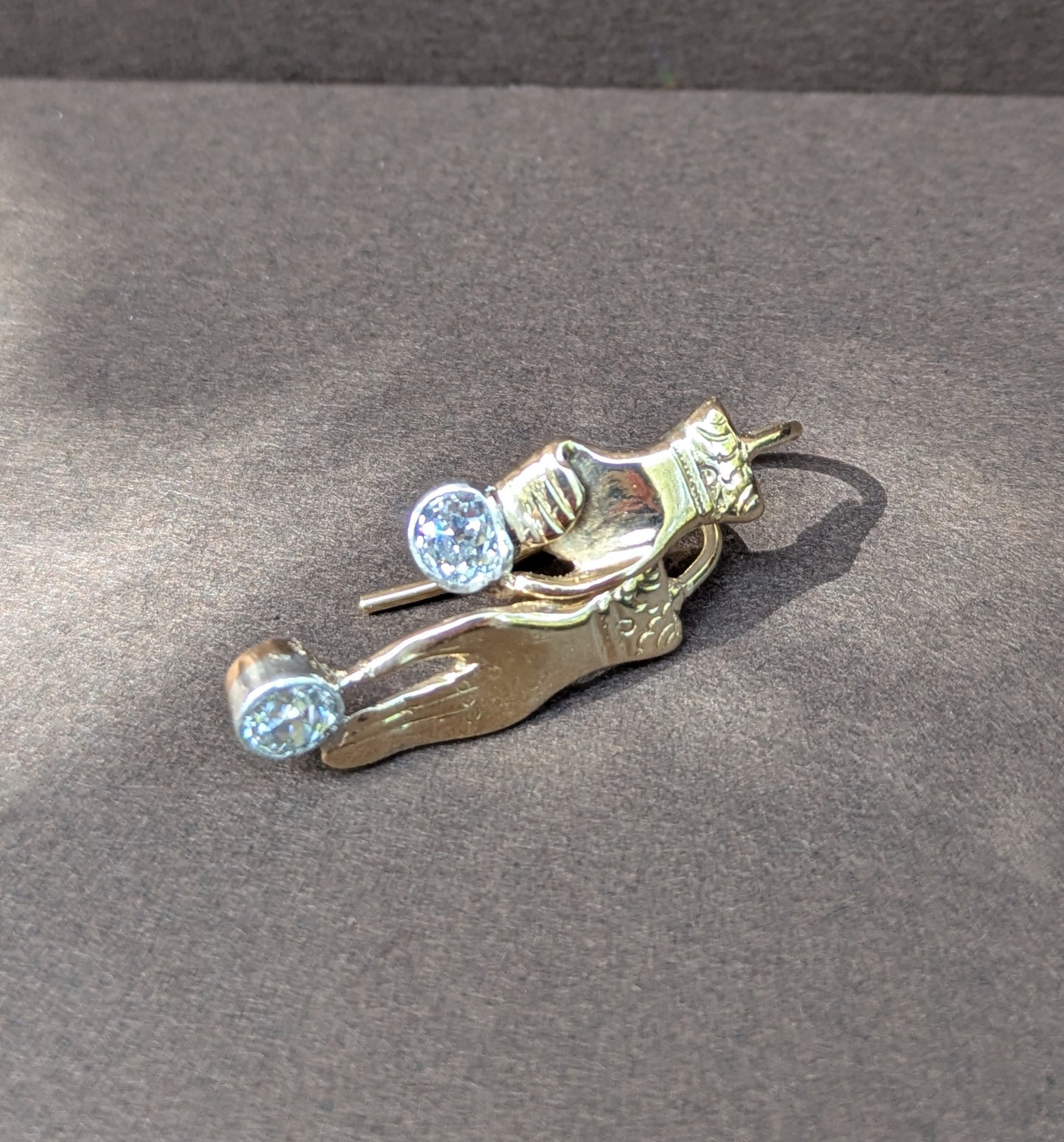 Two Hands with Diamonds Earrings- Conversions from Ring & Brooch 14kt Yellow & White Gold