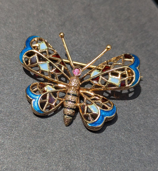 14kt Enamel & Ruby Pin