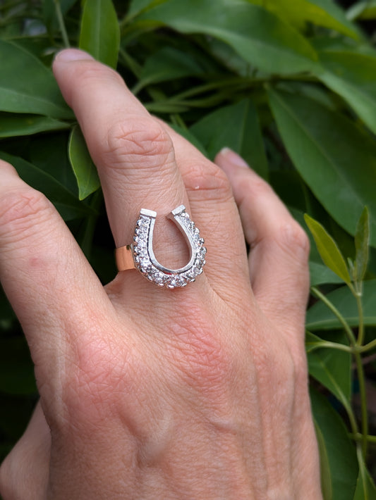 18kt White Gold and OEC Diamond Horseshoe on 14kt Band
