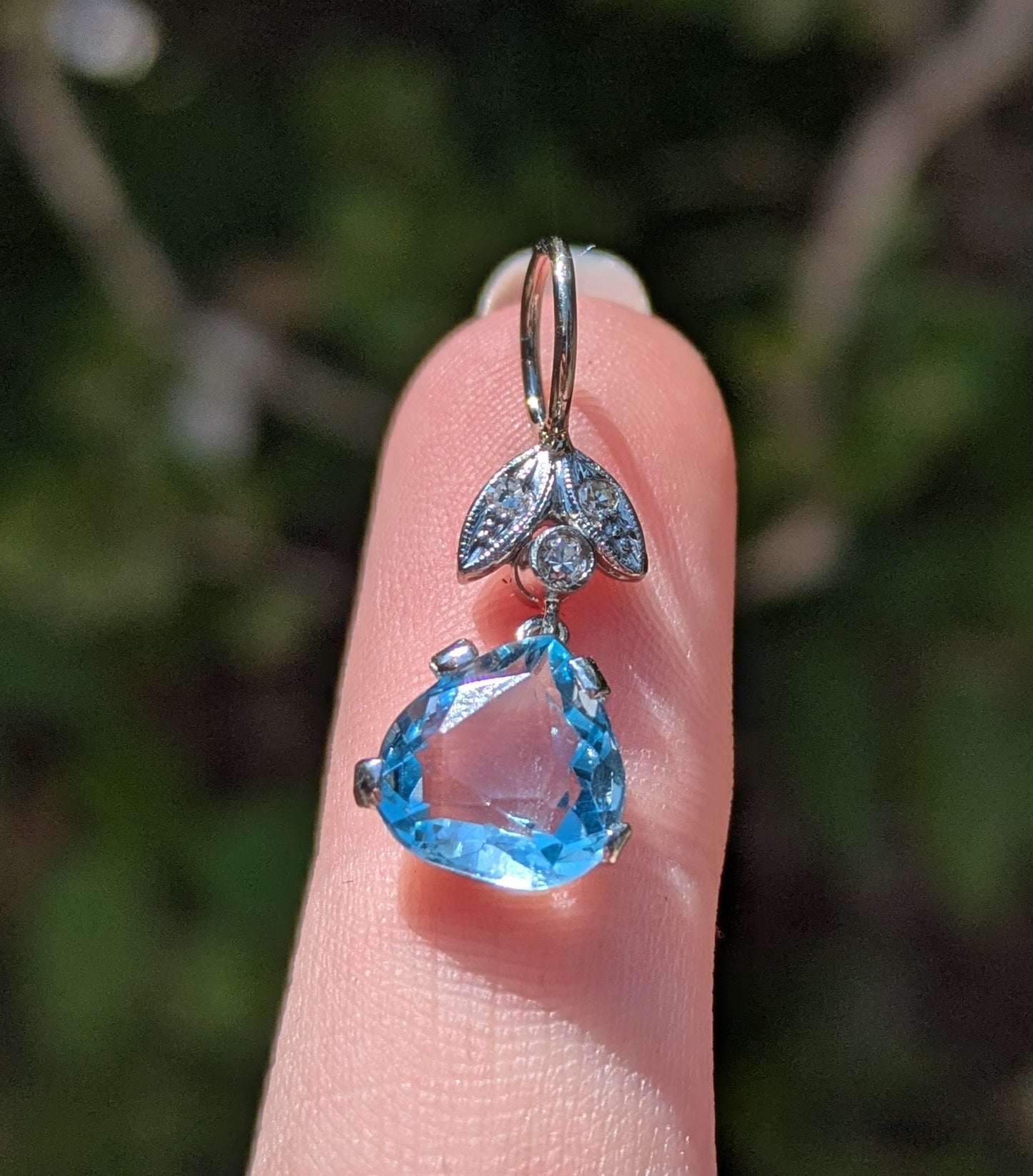 14kt White Gold Diamond & Aquamarine Pendant