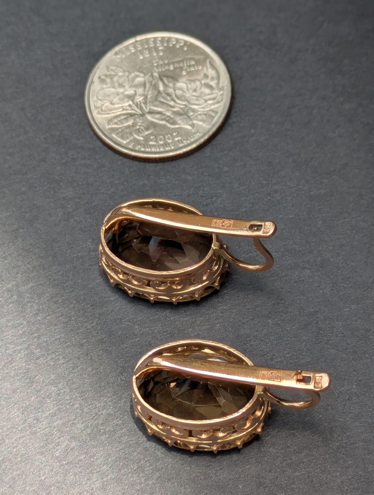 Large 14kt Vintage Smoky Quartz Earrings