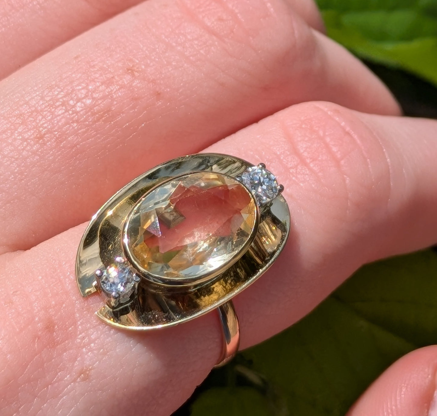 14kt Citrine and Diamond Ring Made from 1960's Brooch & Band