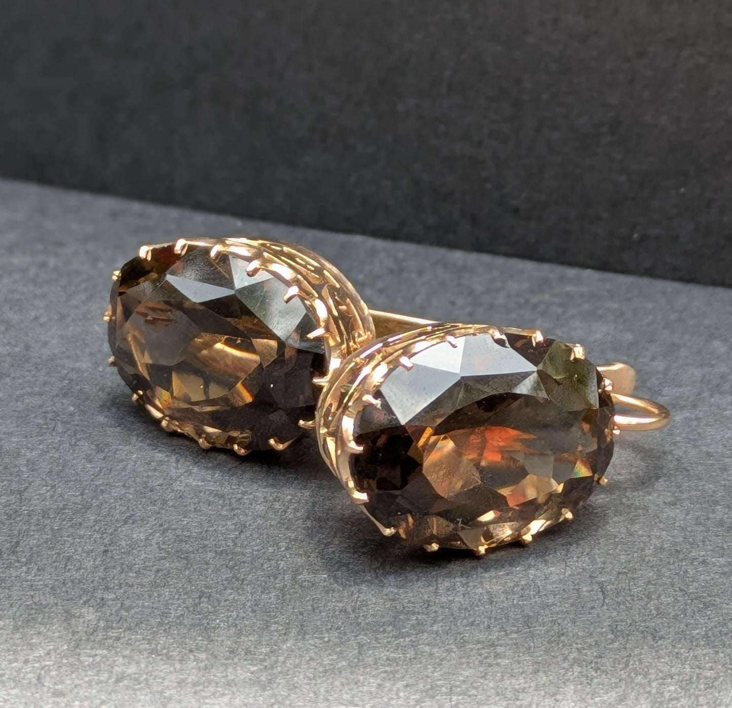 Large 14kt Vintage Smoky Quartz Earrings